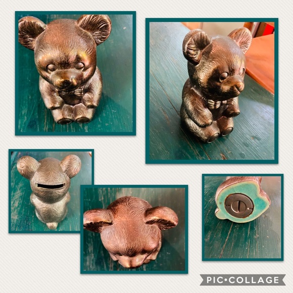 Other - •Vintage Silver Plated Teddy Bear Coin Bank•